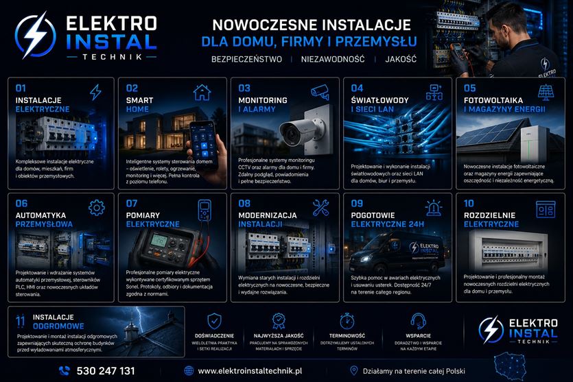 Montaż i serwis instalacji elektrycznych, Elektro Instal Technik Jakub Gąska, Warszawa
